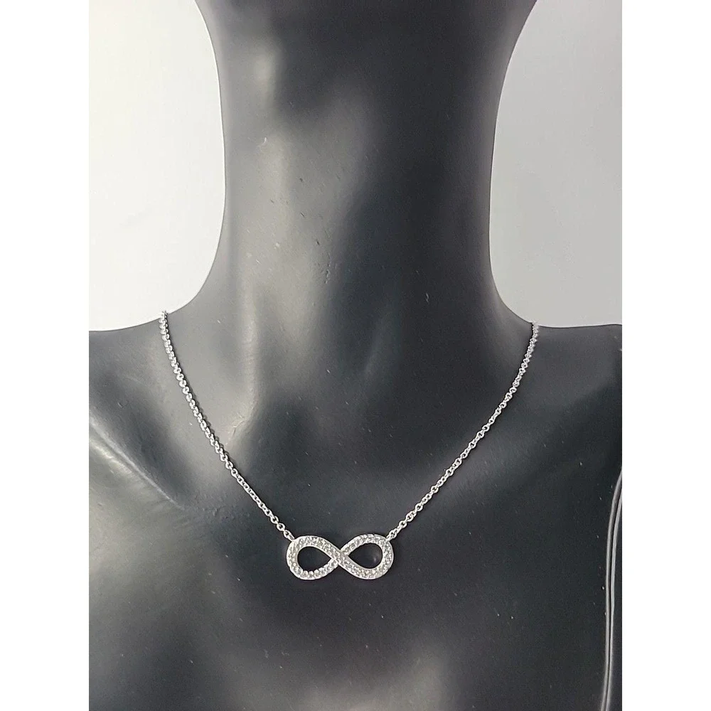 Vintage Infinity Symbol Necklace Silver Tone Pave Crystal‎ Pendant Minimalist